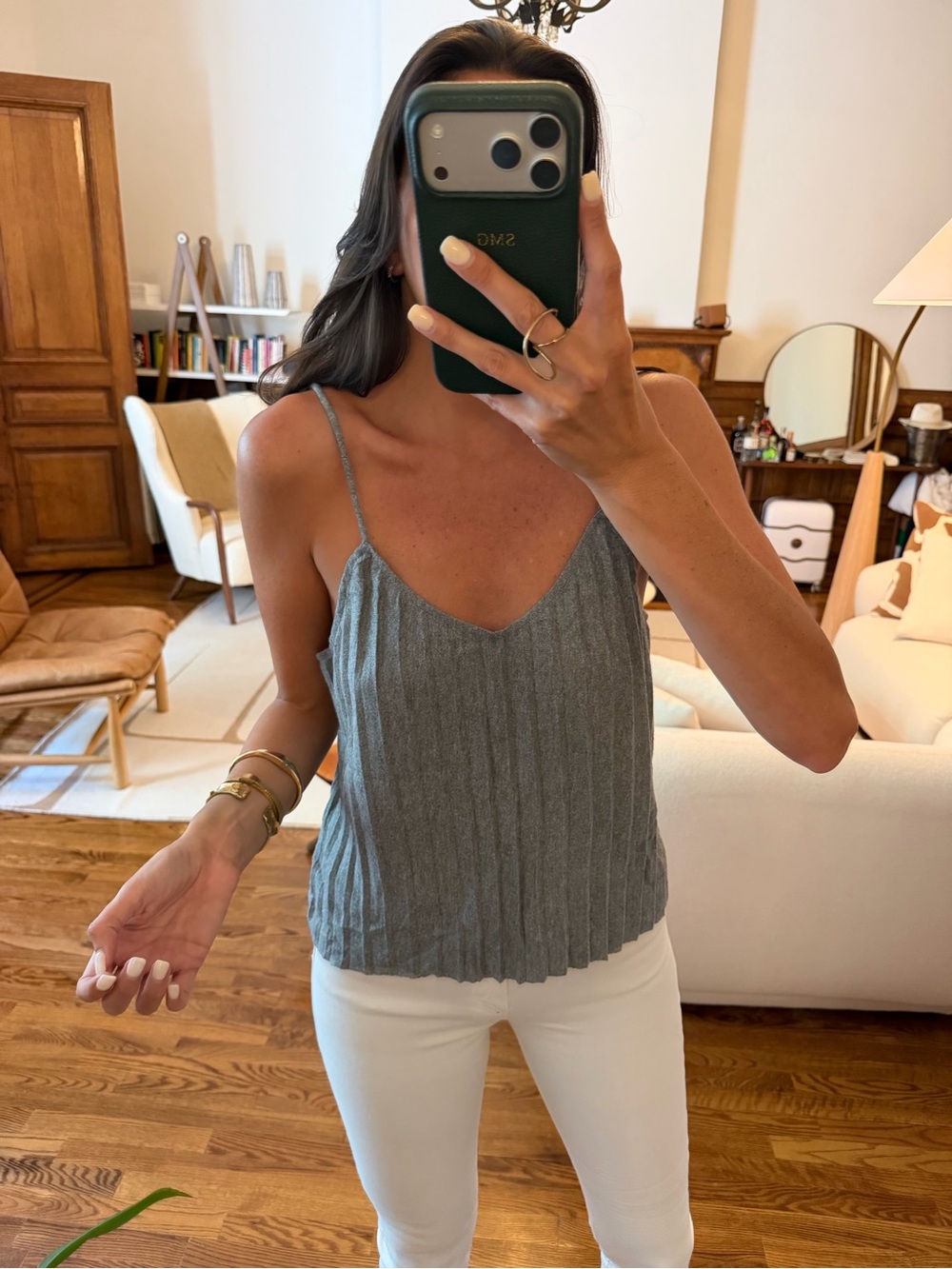 Zara Gray Ribbed V-Neck Spaghetti Strap Cami - Size M - Picture 1 of 6